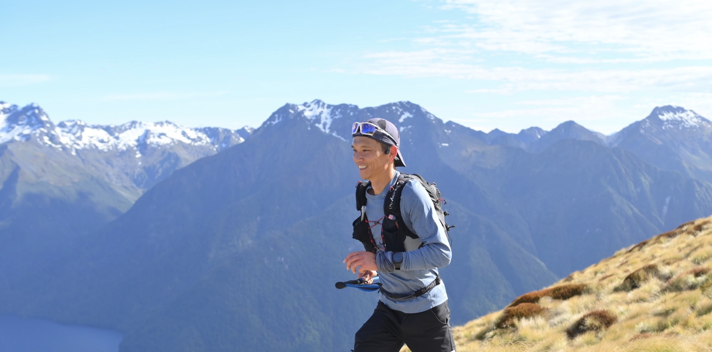 Sam trail running in New Zealand